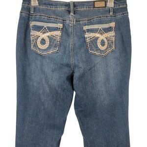 Earl Jean Womens 14 Straight Leg Cropped Jeans Blue‎ Embroidered Pockets Stretch